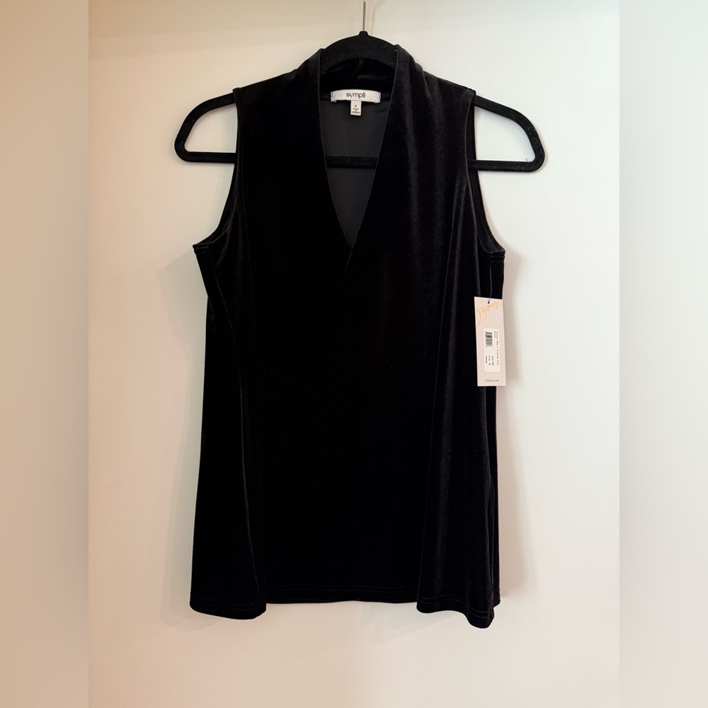 NWT Sympli Velvet Deep V Trapeze Tank Black Size 8